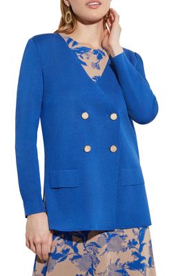 Misook Double Breasted Knit Blazer in Lyons Blue