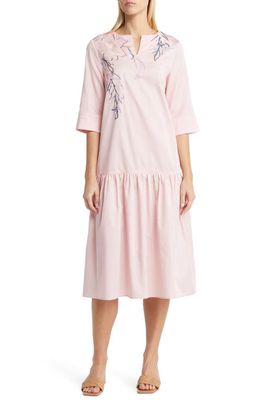 Misook Embroidered Cotton Blend Dress in Rose P/Multi