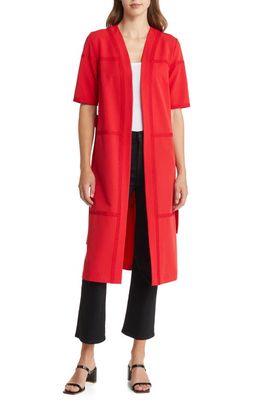 Misook Embroidered Duster in Sunset Red