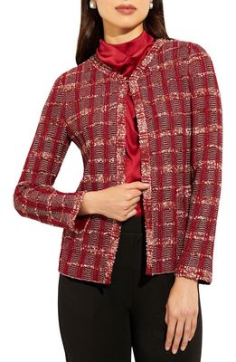 Misook Eyelash Tweed Knit Jacket in Scarlet Red /Mahogany/Multi