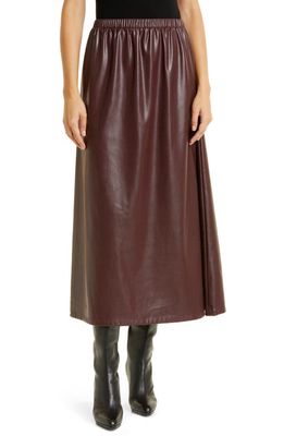 Misook Faux Leather A-Line Skirt in Mahogany
