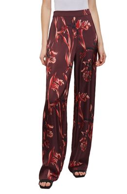 Misook Floral Crêpe de Chine StraightLeg Pants in Mahogany/multi