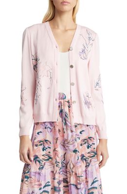 Misook Floral Embroidered Cardigan in Rose P/Multi