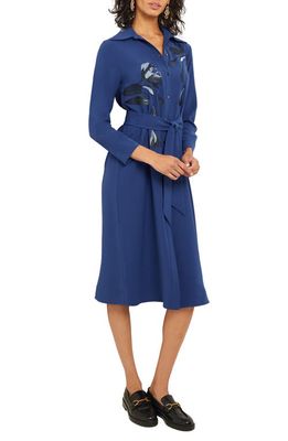 Misook Floral Embroidered Long Sleeve Shirtdress in Oceanic/mult