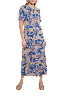 Misook Floral Jacquard A-Line Dress in Sand/lyons Blue