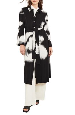 Misook Floral Jacquard Belted Trench Coat in Black/White