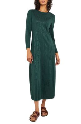 Misook Floral Jacquard Long Sleeve Knit Dress in Hunter Green