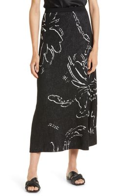 Misook Floral Jacquard Skirt in Black/New Ivory