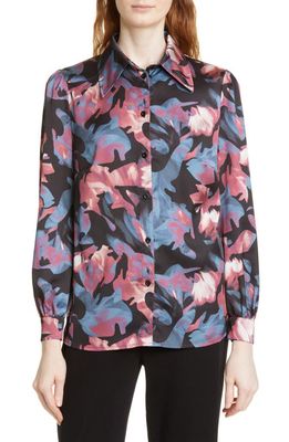 Misook Floral Print Shirt in Rose/slate/multi