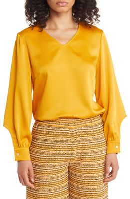 Misook Keyhole Sleeve Crêpe de Chine Popover Top in Star Anise