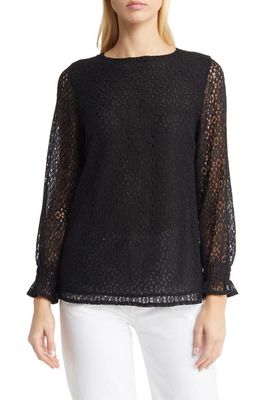 Misook Lace Overlay Blouse in Black