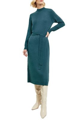 Misook Long Sleeve Belted Cashmere Dress in Marine Teal