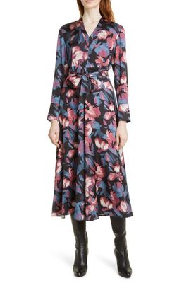 Misook Long Sleeve Floral Print Dress in Rose/slt/mul