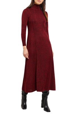 Misook Marled Long Sleeve Midi Sweater Dress in Classic Red/Black