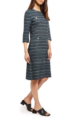 Misook Metallic Tweed Shift Sweater Dress in Teal/Blk/Ivo