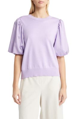 Misook Mixed Media Puff Sleeve Sweater in Lavender Fld