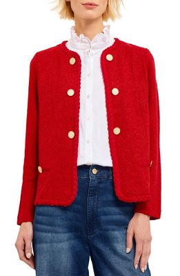 Misook Novelty Tweed Cardigan in Sunset Red