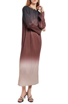 Misook Ombré Long Sleeve Shift Dress in Mahogany/Biscotti/Black