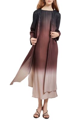 Misook Ombré Pleated Duster in Mahogany/Biscotti/Black