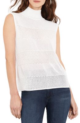 Misook Open Stitch Mock Neck Sleeveless Knit Top in White