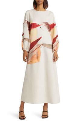 Misook Painted Sunset Long Sleeve Maxi Dress in Sand Multi
