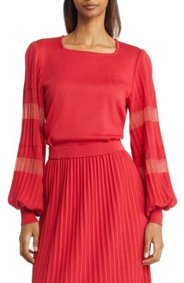 Misook Pleat Sleeve Sweater in Sunset Red