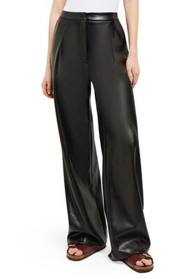 Misook Pleated Wide Leg Faux Leather Pants in Black