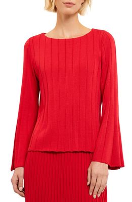Misook Rib Bell Sleeve Sweater in Sunset Red