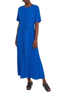 Misook Rib Tie Waist Knit Maxi Dress in Lyons Blue