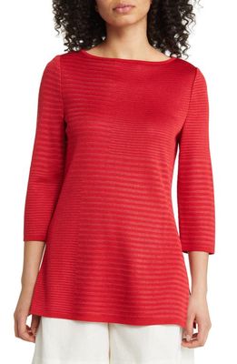 Misook Rib Tunic Sweater in Sunset Red