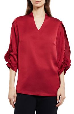 Misook Ruched Sleeve Crepe Top in Scarlet Red