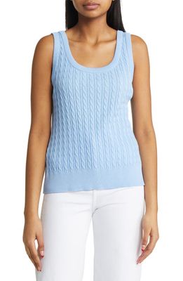 Misook Scoop Neck Cable Stitch Sweater Tank in Cirrus Blue