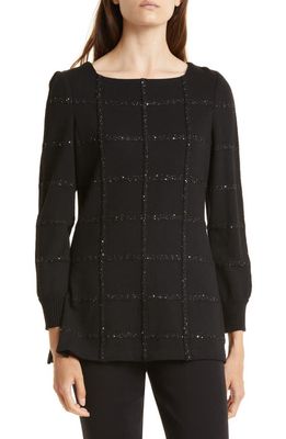 Misook Sequin Grid Sweater in Black