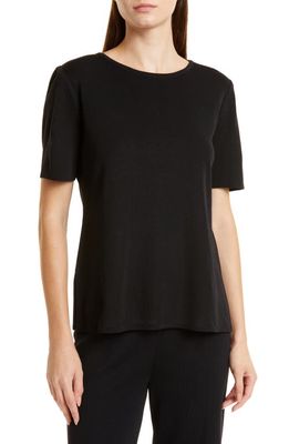 Misook Short Sleeve Knit Tunic Top in Black