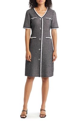 Misook Short Sleeve Tweed Sheath Dress in Black/new Ivory