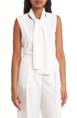 Misook Sleeveless Tie Neck Blouse in White