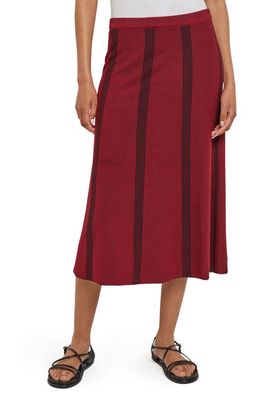 Misook Stripe Sweater Skirt in Scarlet Red/Black