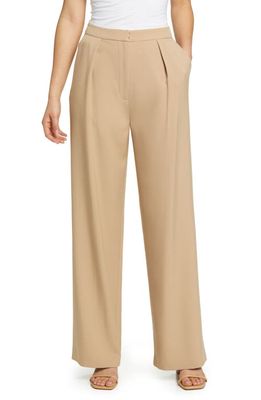 Misook Tailored Wide Leg Crepe Pants in Sand