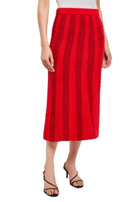 Misook Textural Stripe A-Line Knit Skirt in Classic Red