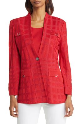 Misook Textured Knit Blazer in Sunset Red