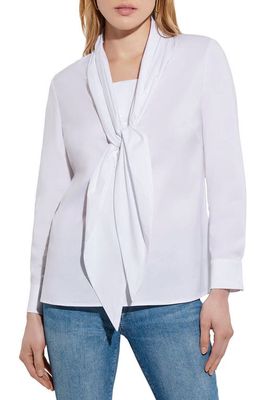 Misook Tie Neck Poplin Blouse in White