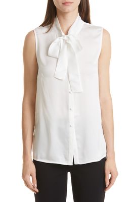 Misook Tie Neck Sleeveless Blouse in White