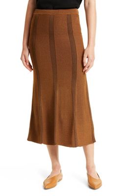 Misook Tonal Stripe Flared Knit Skirt in Copper/Black