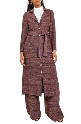 Misook Tweed Belted Sweater Coat in Ultraviolet/Goldenwood