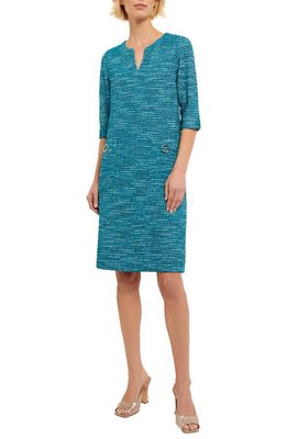 Misook Tweed Shift Dress in French Blue/New Ivory/Black