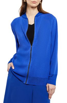 Misook Zip Front Bomber Jacket in True Blue