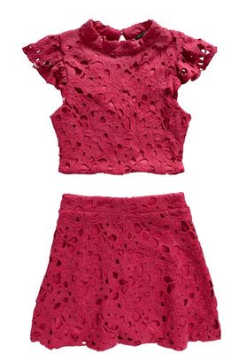 Miss Behave Kids' Lace Two-Piece Party Dress in Fuchsia