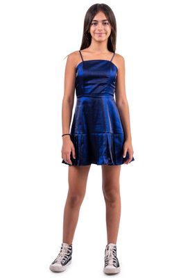 Miss Behave Kids' Lace-Up Back Pleated Party Dress in Navy