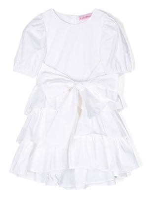 Miss Blumarine bow-detail puff-sleeved dress - White