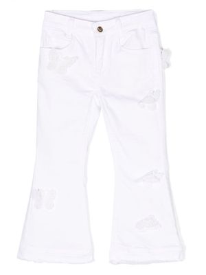 Miss Blumarine butterfly flared trousers - White